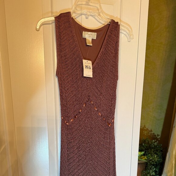 VINTAGE, NWT 1990s Kroshetta by Papillon Mocha/Brown Crochet BodyCon Dress - Picture 1 of 6
